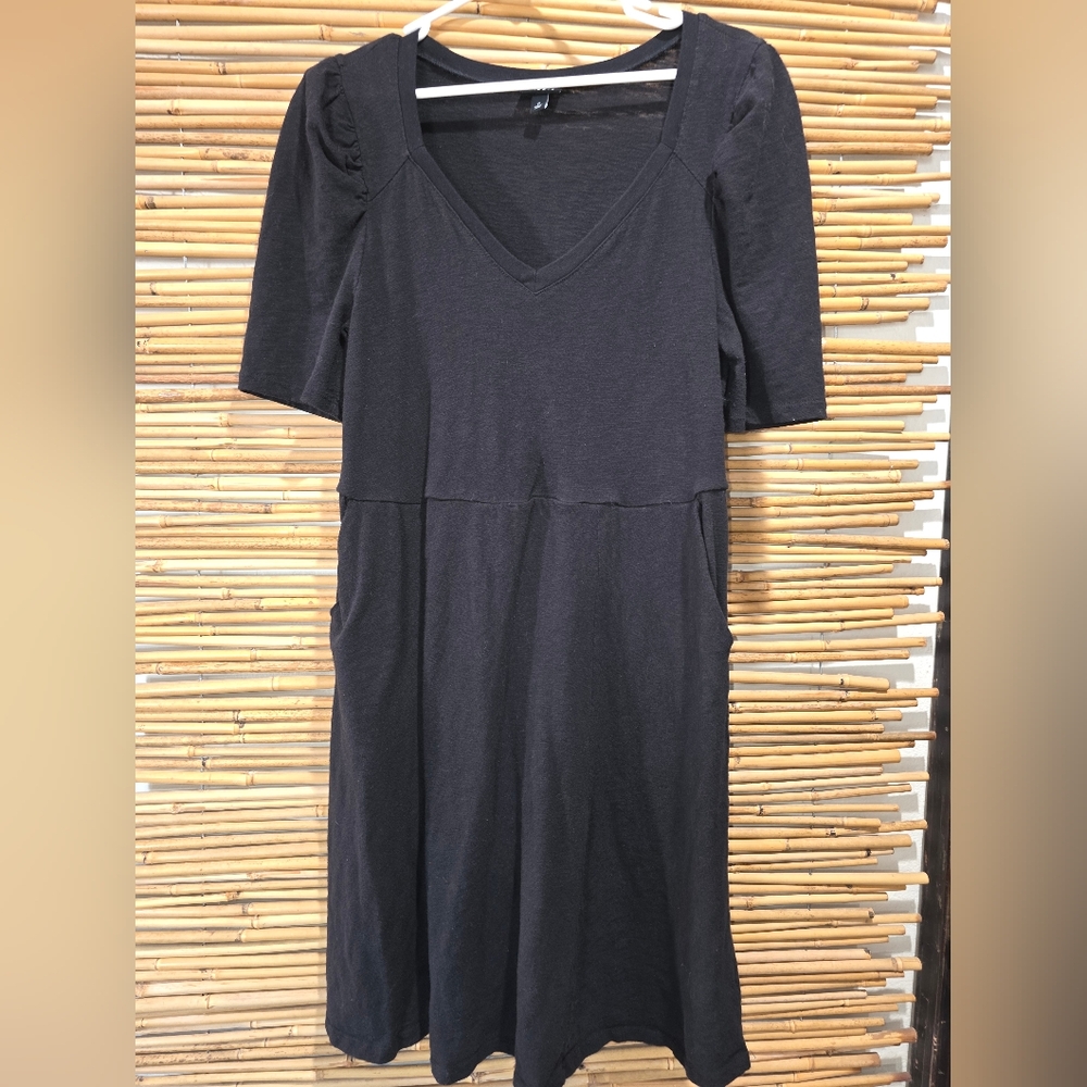 Torrid Charcoal Mini Slilub Puff Sleeve Gray V-Neck Dress Size 0 HAS POCKETS